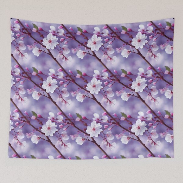 Item preview, Sakura Cherry Blossoms with Light Blue Purple Background Cherry Blossom Seamless Repeating Digital Pattern designed and sold by aphelionrhode.