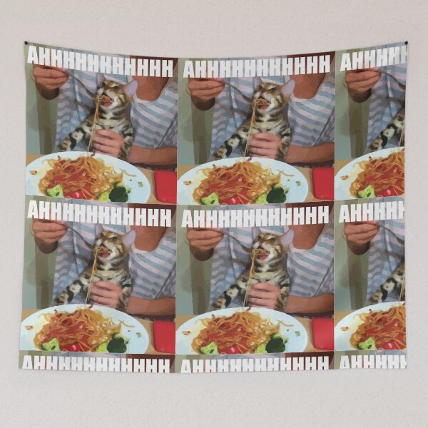 Aperçu de l'œuvre chat mangeant des spaghettis créée et vendue par JacksDesign.