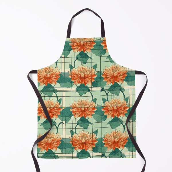 Item preview, Dahlia Delight in Green and Orange Grid designed and sold by TopArtsy.