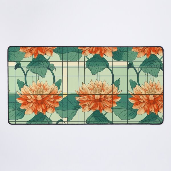 Item preview, Dahlia Delight in Green and Orange Grid designed and sold by TopArtsy.