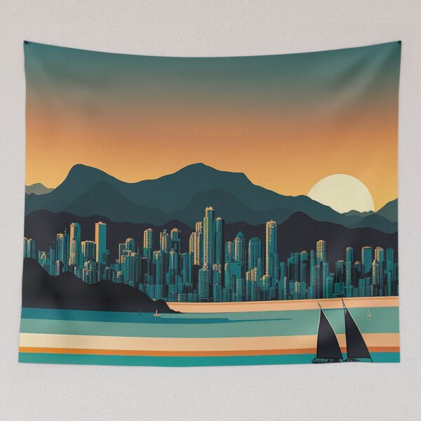 Item preview, Retro Vancouver BC Canada Skyline Sunrise Horizon designed and sold by ImaginePrintsHQ.