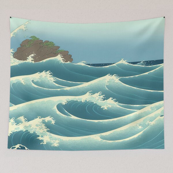 Item preview, Ukiyo-e Japanese Art - Waves Crashing Against a Rocky Shoreline designed and sold by allovervintage.