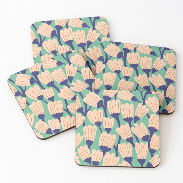 Item preview, Happy blossom flower pattern in salmon and green designed and sold by Illustrated by Nat.
