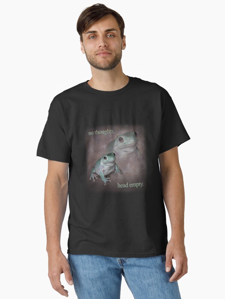 Thumbnail 1 of 7, Classic T-Shirt, no thoughts head empty frog retro word art meme designed and sold by snazzyseagull.