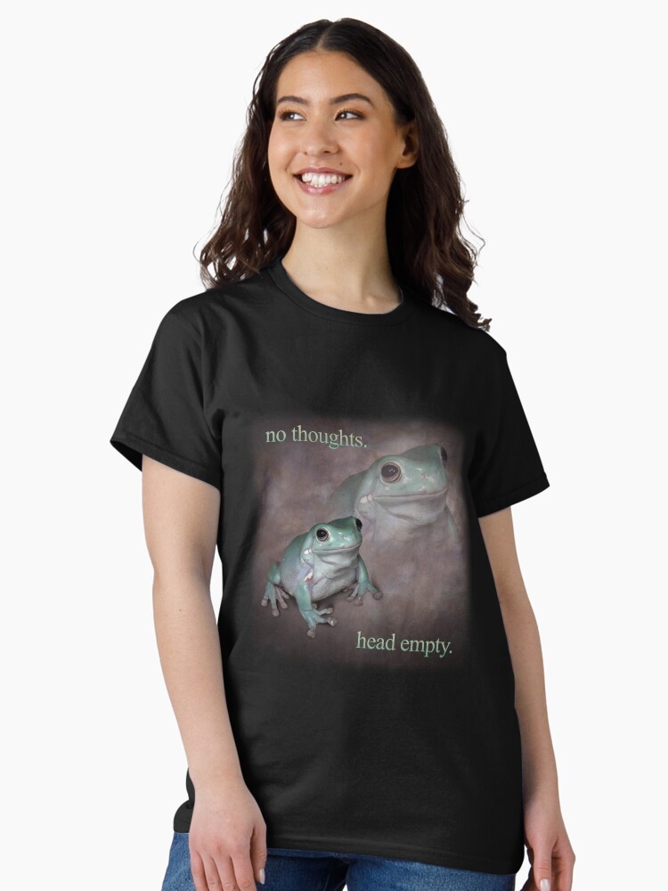 Thumbnail 2 of 7, Classic T-Shirt, no thoughts head empty frog retro word art meme designed and sold by snazzyseagull.