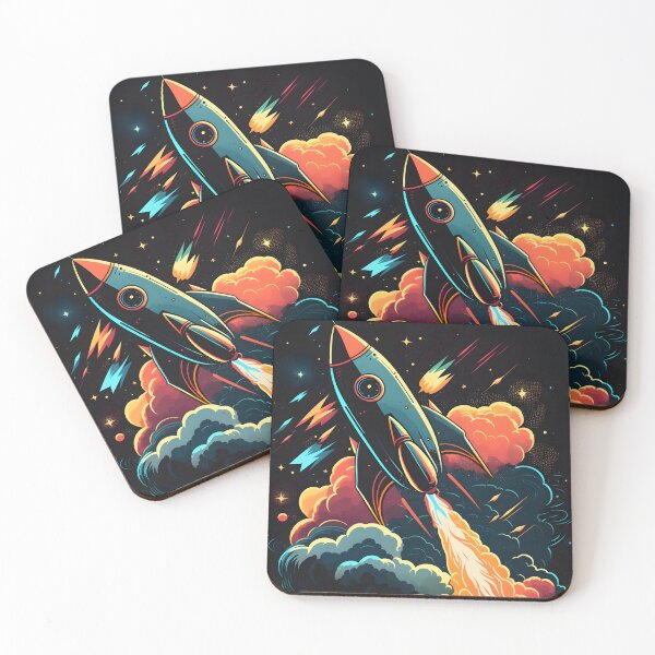 Item preview, Bright colors space rocket artwork  designed and sold by VintageRealm.