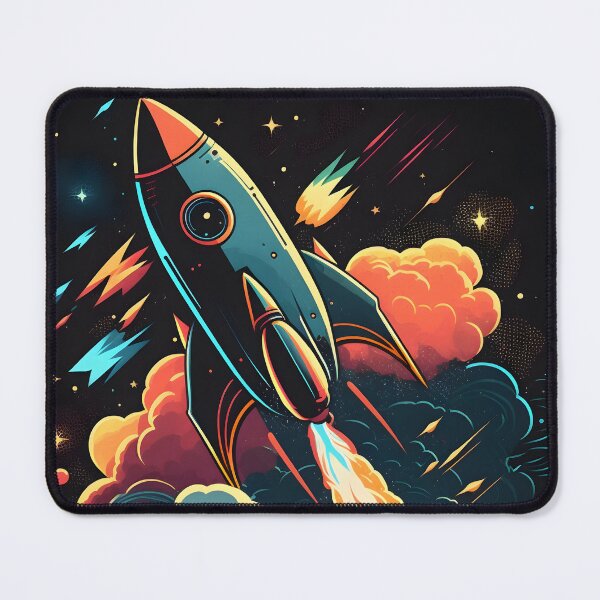 Item preview, Bright colors space rocket artwork designed and sold by VintageRealm.