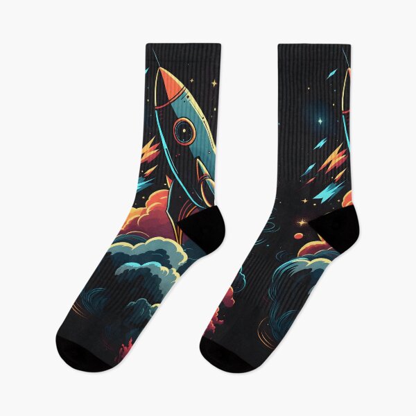 Item preview, Bright colors space rocket artwork  designed and sold by VintageRealm.