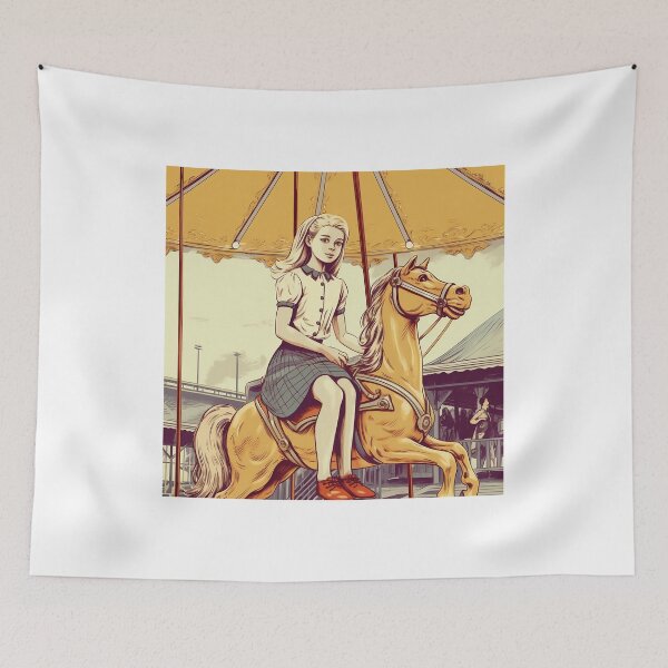 Item preview, The vintage girl on a carousel ( White Color ) designed and sold by SMALL BEAR ART.