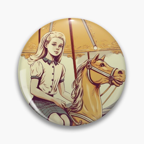 Item preview, The vintage girl on a carousel ( Black background ) designed and sold by SMALL BEAR ART.