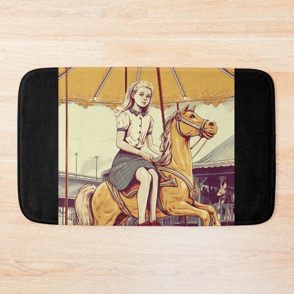 Item preview, The vintage girl on a carousel ( Black background ) designed and sold by SMALL BEAR ART.