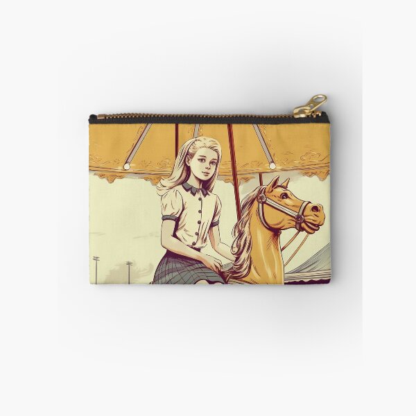 Item preview, The vintage girl on a carousel ( Black background ) designed and sold by SMALL BEAR ART.