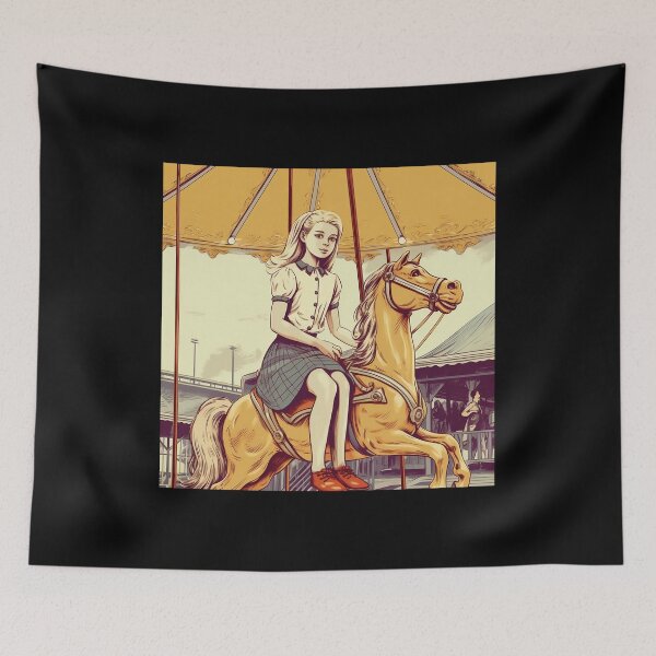 Item preview, The vintage girl on a carousel ( Black background ) designed and sold by SMALL BEAR ART.