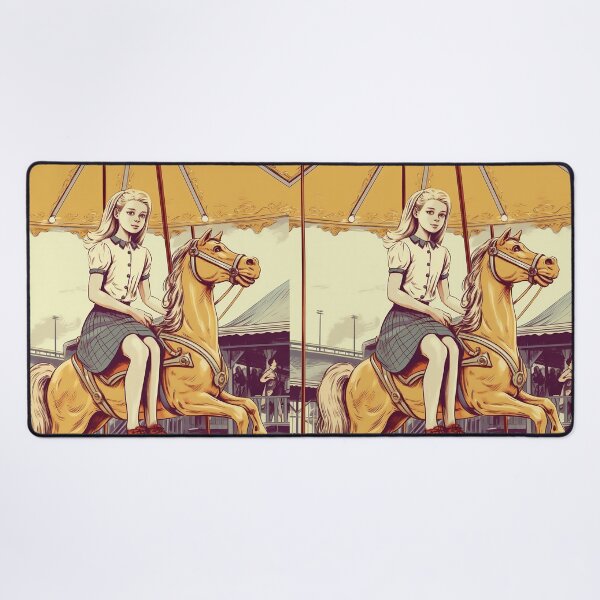 Item preview, The vintage girl on a carousel ( Black background ) designed and sold by SMALL BEAR ART.