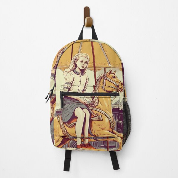 Item preview, The vintage girl on a carousel ( Black background ) designed and sold by SMALL BEAR ART.