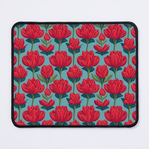 Item preview, Seamless Patterns of Red Tulips in a Blue Green Background designed and sold by designmehappy.