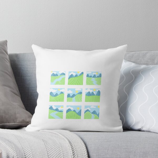 Item preview, Scenic Landscape illustration, studio Ghibli, pastel scenery, travel, nature, blue mountains and green pastures, rolling hills, howls moving castle, castle in the sky, pom poko designed and sold by TeddyBearPicnic.