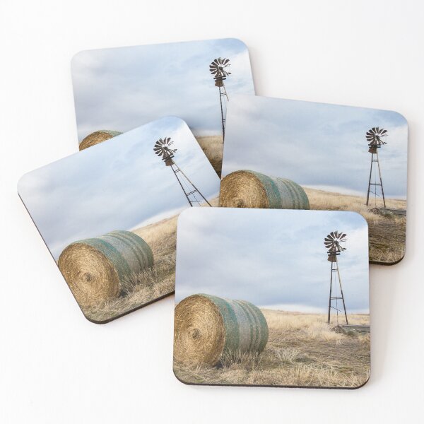 Item preview, Prairie Life - Old Windmill and Round Hay Bale on Autumn Day in Oklahoma Graphic  designed and sold by hahakilka55.