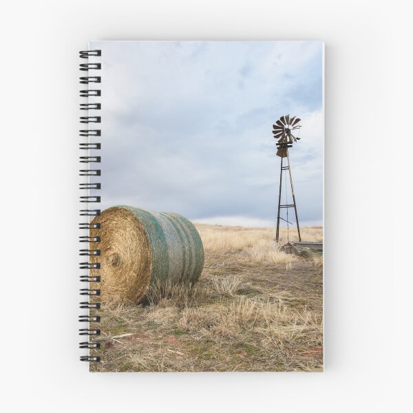 Item preview, Prairie Life - Old Windmill and Round Hay Bale on Autumn Day in Oklahoma Graphic  designed and sold by hahakilka55.