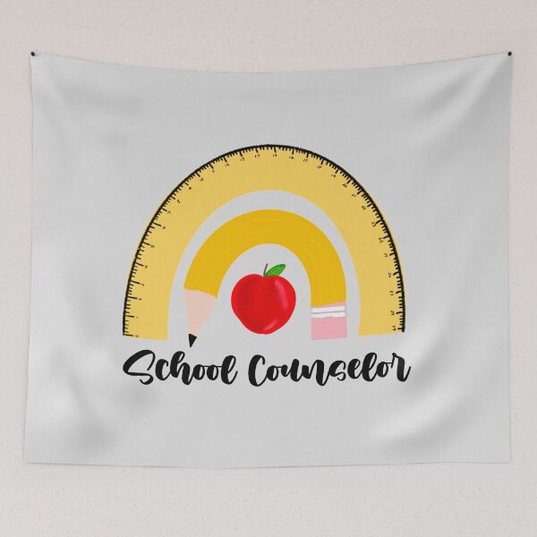 Item preview, School Counselor With a Curved Yellow School Pencil and Ruler and Red Apple designed and sold by SMillustrations.