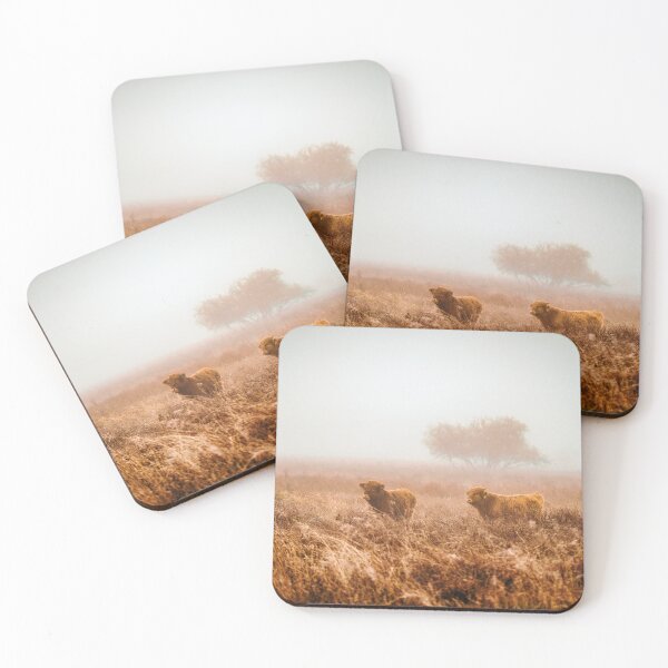 Item preview, two Scottish Highland cubs on misty pasture designed and sold by DiffractiveArt.
