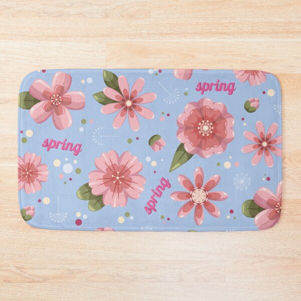 Item preview, Pink flower pattern on blue sky background, botanical floral spring pattern designed and sold by withasmiledsgn.