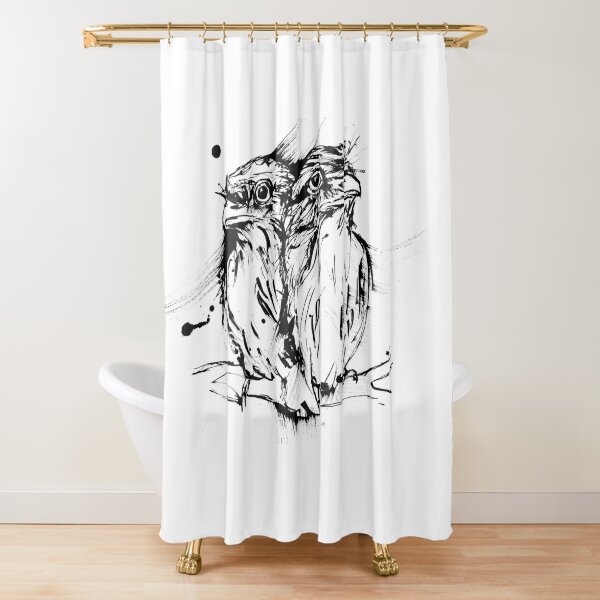 Drawing of 2 Cute Tawny Frogmouth Owls - Unbounded Friendship Shower Curtain