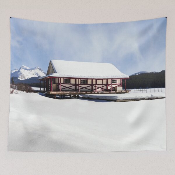 Item preview, Snowy Maligne Lake Boat House designed and sold by rawshutterbug.