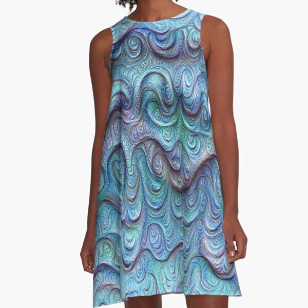 Frozen sea liquid lines and waves #DeepDream A-Line Dress