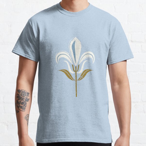 Item preview, Mod fleur-de-lis // pastel blue background natural white lily flowers sunburst yellow leaves with grunge faux textured fresco look designed and sold by SelmaCardoso.