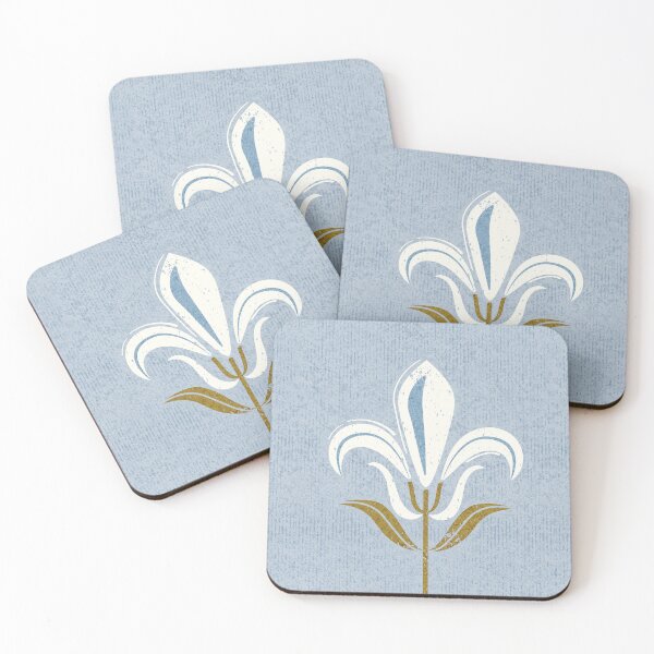 Item preview, Mod fleur-de-lis // pastel blue background natural white lily flowers sunburst yellow leaves with grunge faux textured fresco look designed and sold by SelmaCardoso.