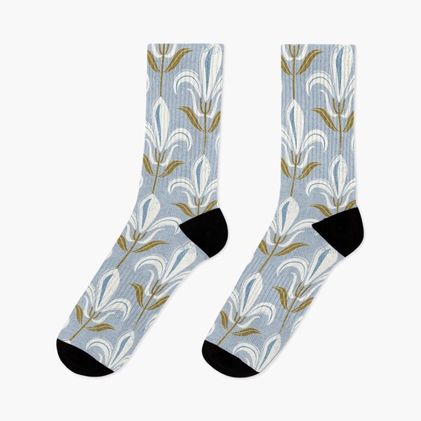 Item preview, Mod fleur-de-lis // pastel blue background natural white lily flowers sunburst yellow leaves with grunge faux textured fresco look designed and sold by SelmaCardoso.