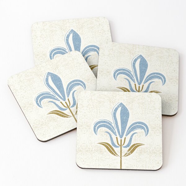 Item preview, Mod fleur-de-lis // natural white background polo blue lily flowers sunburst yellow leaves with grunge faux textured fresco look designed and sold by SelmaCardoso.
