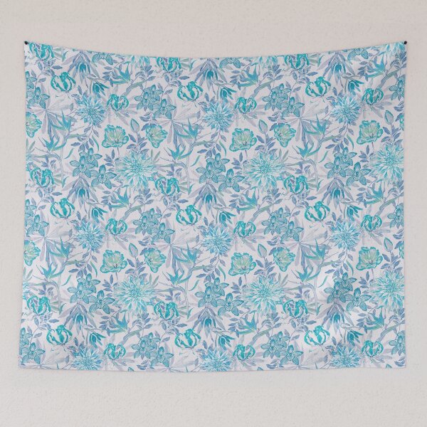 Item preview, Izimbali floral turquoise blue repeating pattern for fabric and paper designed and sold by Leanne  Nowell.