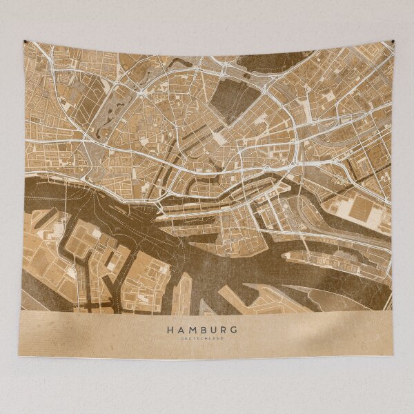 Item preview, Map of Hamburg downtown (Germany) in sepia vintage style designed and sold by blursbyai.