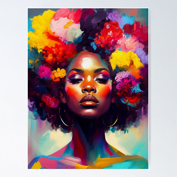 Item preview, Portrait of African Woman Flower Power | Palette Knife Oil Digital Painting designed and sold by VividViews.
