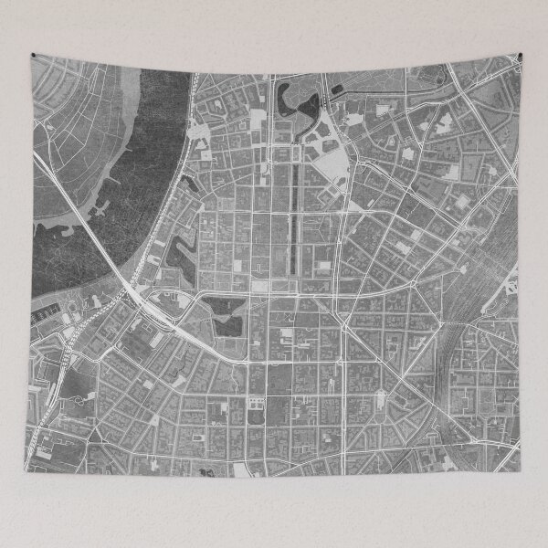 Item preview, Map of Düsseldorf downtown (Germany) in gray vintage style designed and sold by blursbyai.