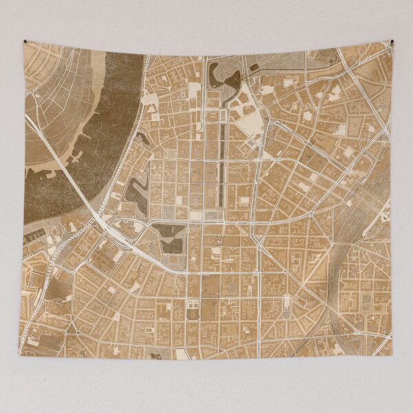 Item preview, Map of Düsseldorf downtown (Germany) in sepia vintage style designed and sold by blursbyai.
