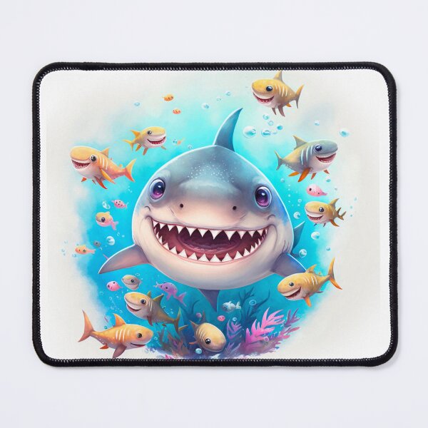 Item preview, Cute Smiling Baby Shark Undersea Watercolor Image digital print decor designed and sold by adlydesigns.