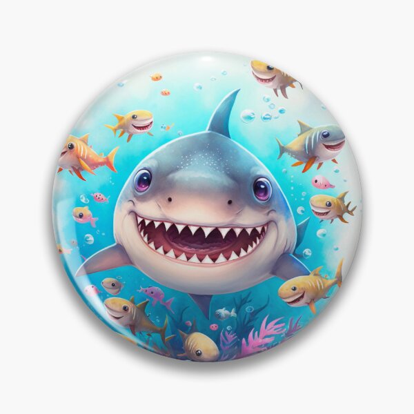 Item preview, Cute Smiling Baby Shark Undersea Watercolor Image digital print decor   designed and sold by adlydesigns.