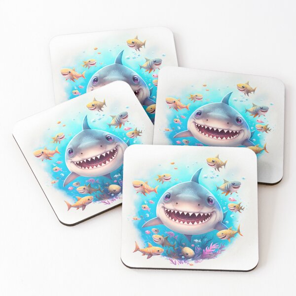Item preview, Cute Smiling Baby Shark Undersea Watercolor Image digital print decor   designed and sold by adlydesigns.