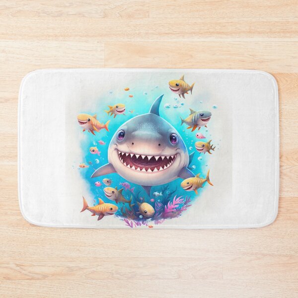 Item preview, Cute Smiling Baby Shark Undersea Watercolor Image digital print decor   designed and sold by adlydesigns.