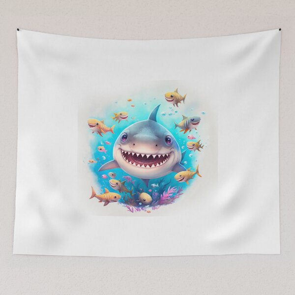 Item preview, Cute Smiling Baby Shark Undersea Watercolor Image digital print decor   designed and sold by adlydesigns.