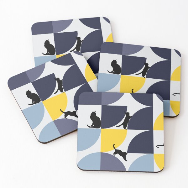 Item preview, Cat With Geometric Art White Navy Yellow designed and sold by katzteeshop.