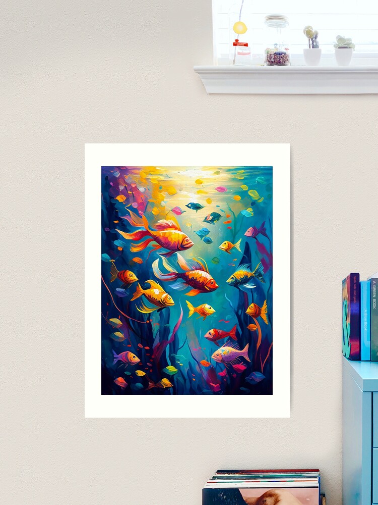 Aquarium Tropical Fish Tank Vibrant Abstract Art, Palette Knife Oil  Digital Painting Art Board Print for Sale by VividViews