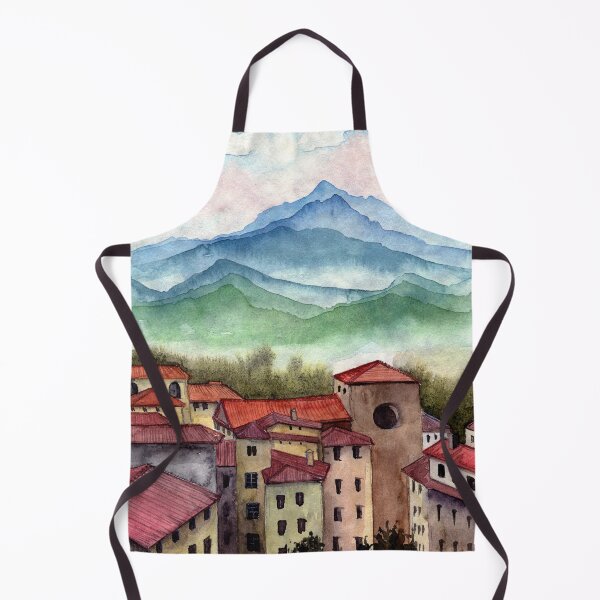Item preview, Watercolor illustration of a picturesque Tuscan village designed and sold by MaryWatercolor.