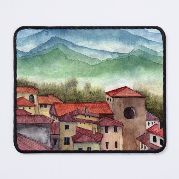 Item preview, Watercolor illustration of a picturesque Tuscan village designed and sold by MaryWatercolor.