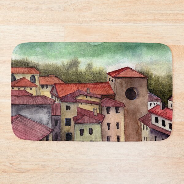 Item preview, Watercolor illustration of a picturesque Tuscan village designed and sold by MaryWatercolor.