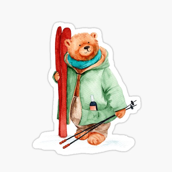 Artikel-Vorschau von Aquarellillustration eines Teddybären mit einer grünen Jacke mit einer Flasche Wein, designt und verkauft von MaryWatercolor.