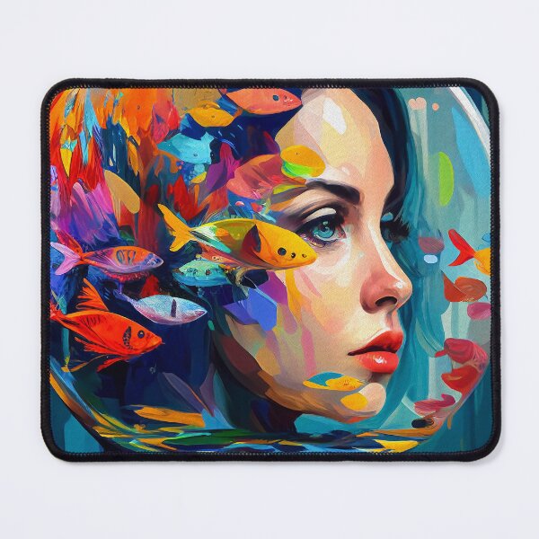 Artikelvorschau, Surreal Portrait Fish Bowl Girl | Palette Knife Oil Digital Painting entworfen und verkauft von VividViews.